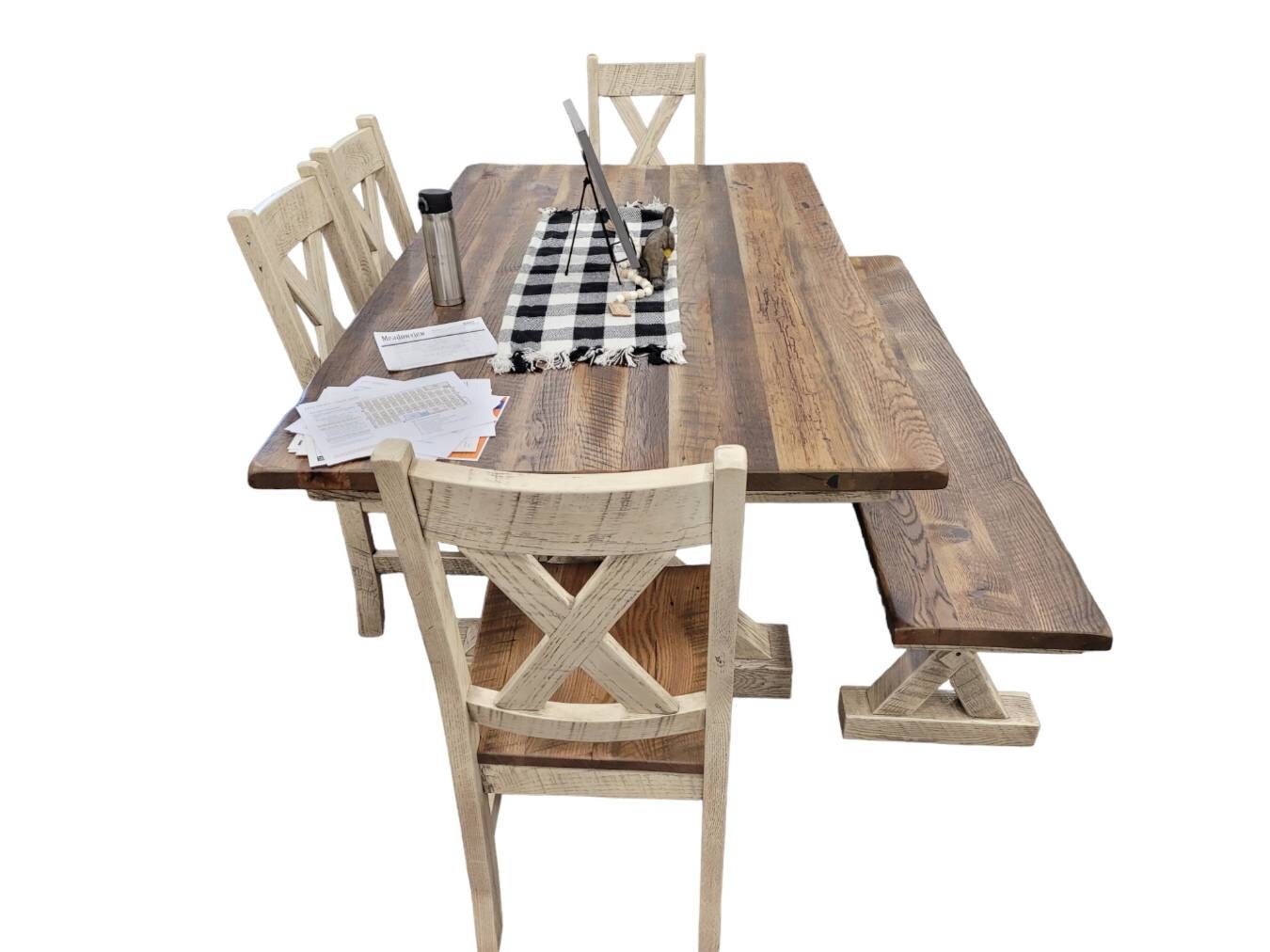 Western Railway Reclaimed Wooden Dining Table Set