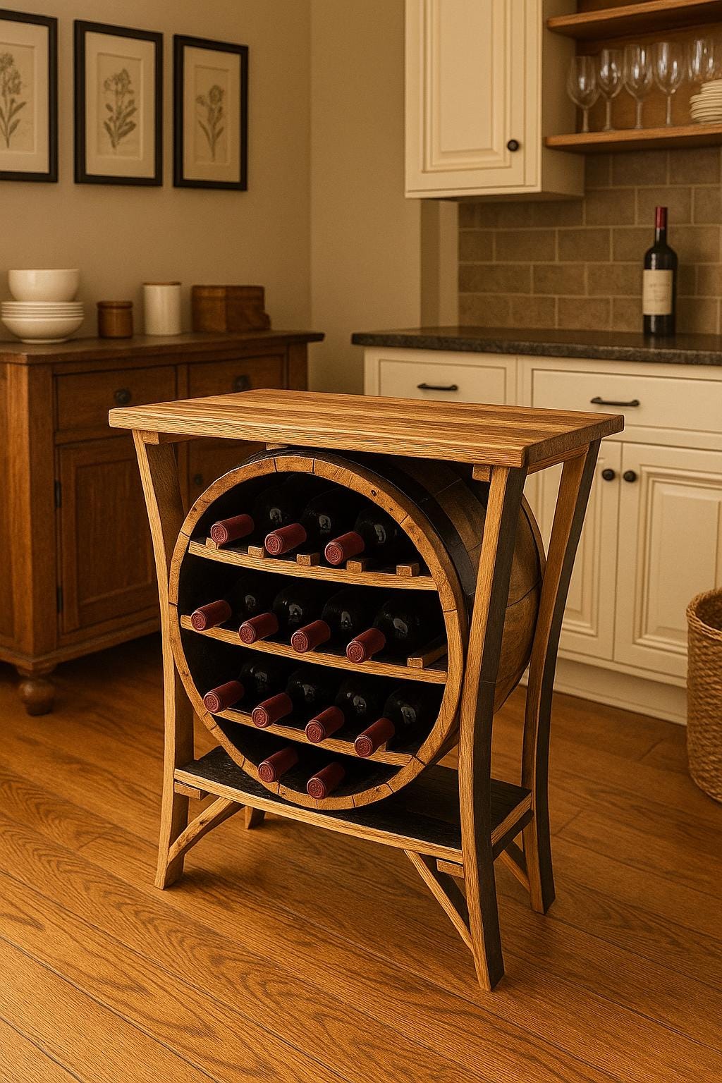 Whiskey Barrel Wine Rack Made From Authentic Whiskey Barrels - Burnt Hickory