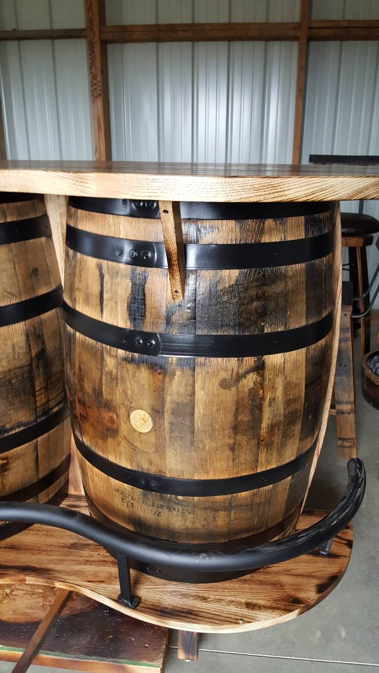 Whiskey Barrel Bar with Burnt Hickory Top