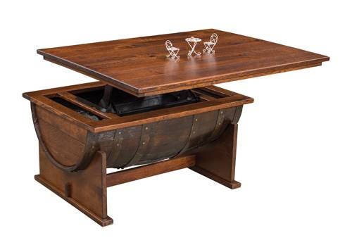 Whiskey Barrel Coffee Table, Lift Top, No Assembly Required