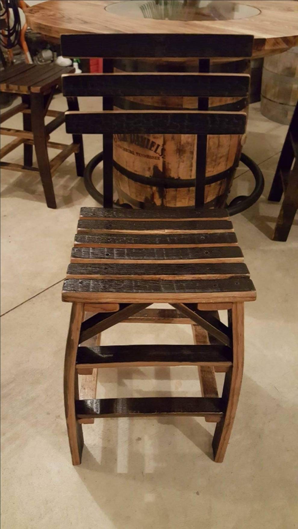 Jack Daniels® Whiskey Barrel, Table Top (48" burnt hickory) with Glass Inlay, Metal Footrest, and 4 Stave Stools - Free Shipping!